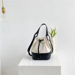 Women Bag New Fashion Autumn Winter Korean Canvas Bucket Tassel Casual Patchwork SOFT Shoulder Bag Purses And Handbags Simple