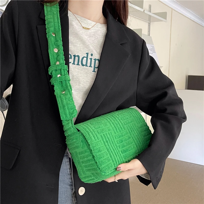 Green Towel Fabric Handbags and Purse Designer Women Crossbody Bag Fashion Pillow Bags for Women Shoulder Bag Ladies Tote Clutch