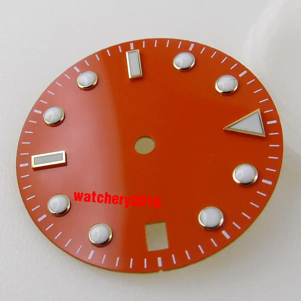 28.5mm Orange/Red Watch Dial+Watch Hands Sterile Watch Face Fit For NH35/NH35A Automatic Movement Date Window Luminous