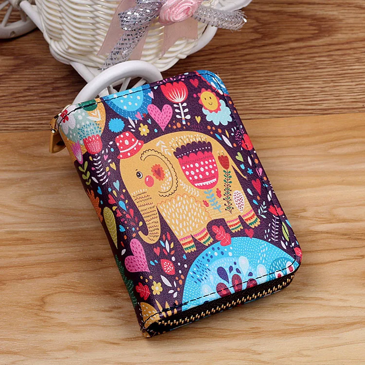 New Fashion Printed Women Card Bag PU Leather Wallet Cartoon  Girl Mini Zipper Clutch Bag Business Card Case Credit Card Holder
