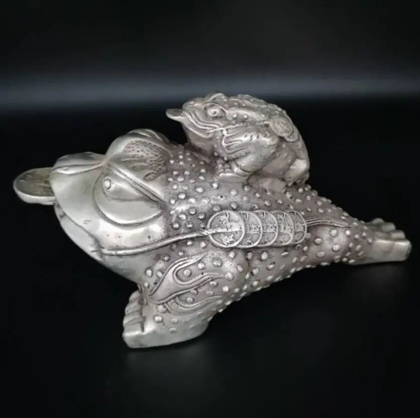 

China White copper Mother and child gold toad crafts statue