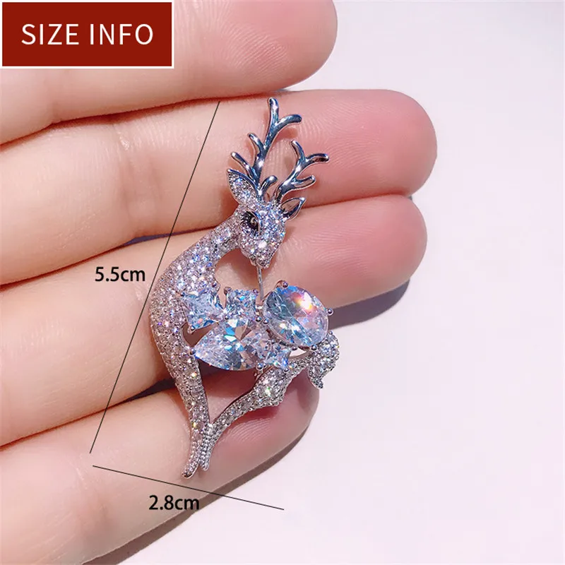 3A Cubic Zirconia Deer Brooch Pin Luxury Crystal Elk Brooches for Women Men Suit Christmas Pin Accessories Jewelry Animal Broach