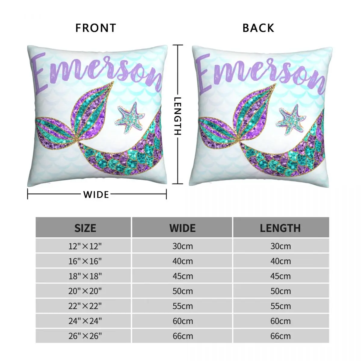 Mermaid Glitter Tail With Your Name, Throw Pillow Square Pillowcase Pattern Zip Decor Throw Pillow Case Car Cushion Cover