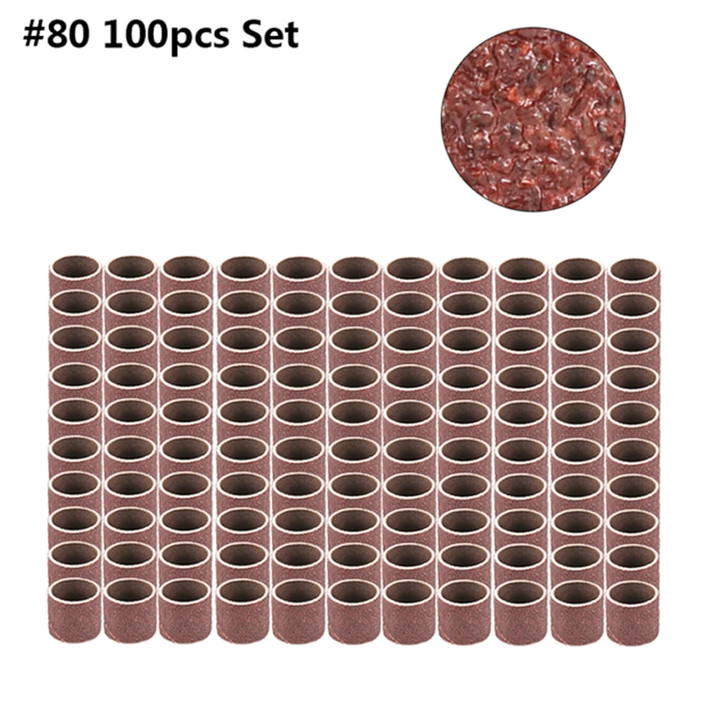 100Pcs 80/180/240Grit กลอง Sanding ชุด Sanding Bands Sleeves สว่านขัดอุปกรณ์เสริมสำหรับโลหะทำความสะอาดพื้นผิวขัด