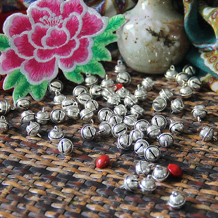 10PCS/Lot Ethnic Tibetan Silver Small Bells Charms Hanging Christmas Ornaments Decorations Party DIY Bracelet Accessories