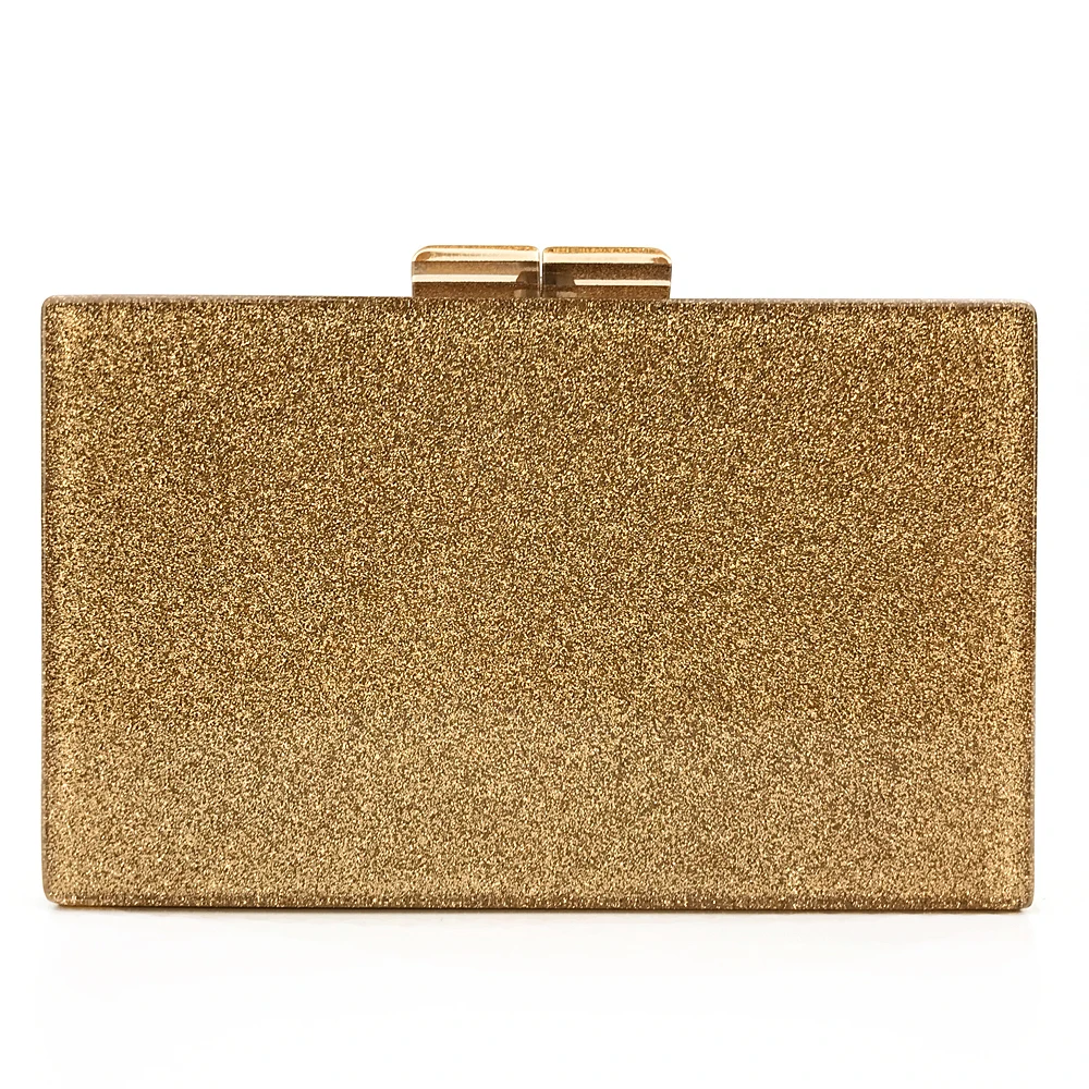 

LuxEcho 2020 new Dinner Bag acrylic gold powder Sequin bag hard box women bag messenger chain