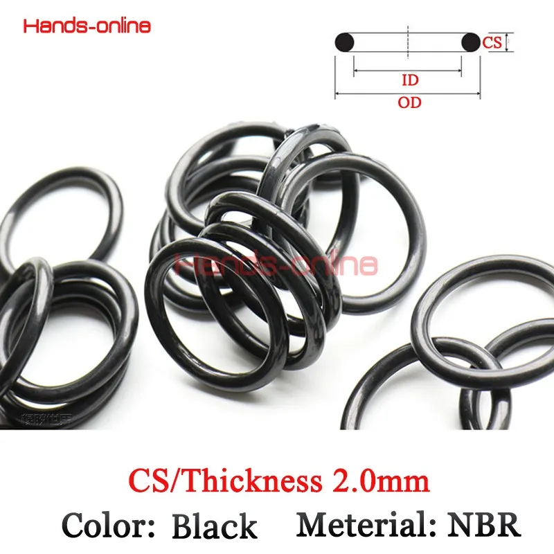 O-Ring Oil Sealing Gasket, NBR Rubber O Ring Selo de vedação de automóveis, Gasket Oil Washer, ID, 1mm-67mm, espessura, CS, 2,0mm