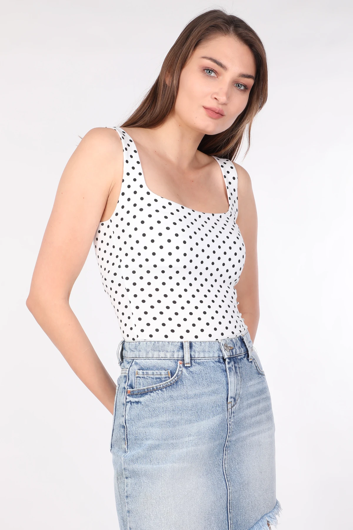 Women's Polka Dot Strap Blouse White