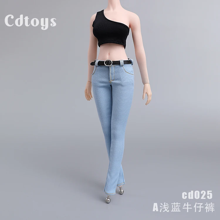 In Stock 1/6 Scale Sexy Fashion Short Vest Long Jeans Denim Pencil Pants Trousers Model for 12 inches Action Figure