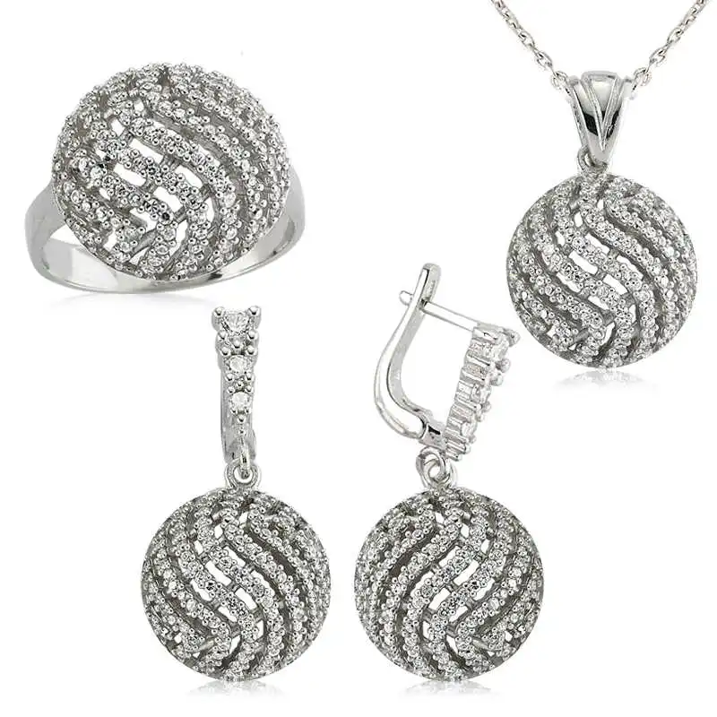 Silver Round Zircon Stone Women 'S Set