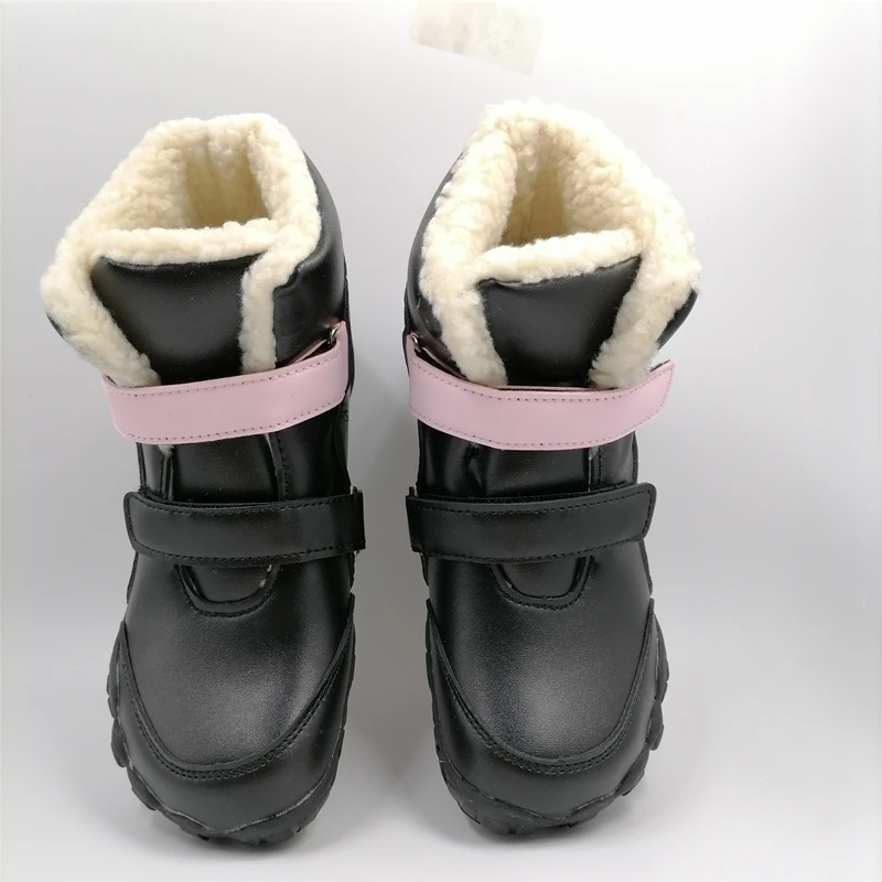 ZZFABER kids shoes Children Barefoot Winter Boots Soft Leather Plush Snow boots for girls  Boys Kids Flexible Warm Boots Outdoor