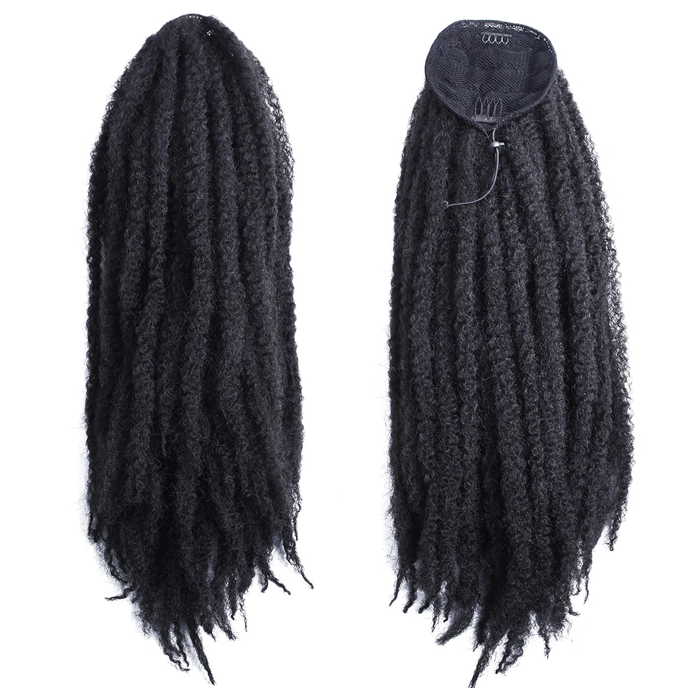 18 polegada longo afro kinky encaracolado cordão rabo de cavalo peruca crochê marley tranças torção peruca clipe sintético em extensões de cabelo