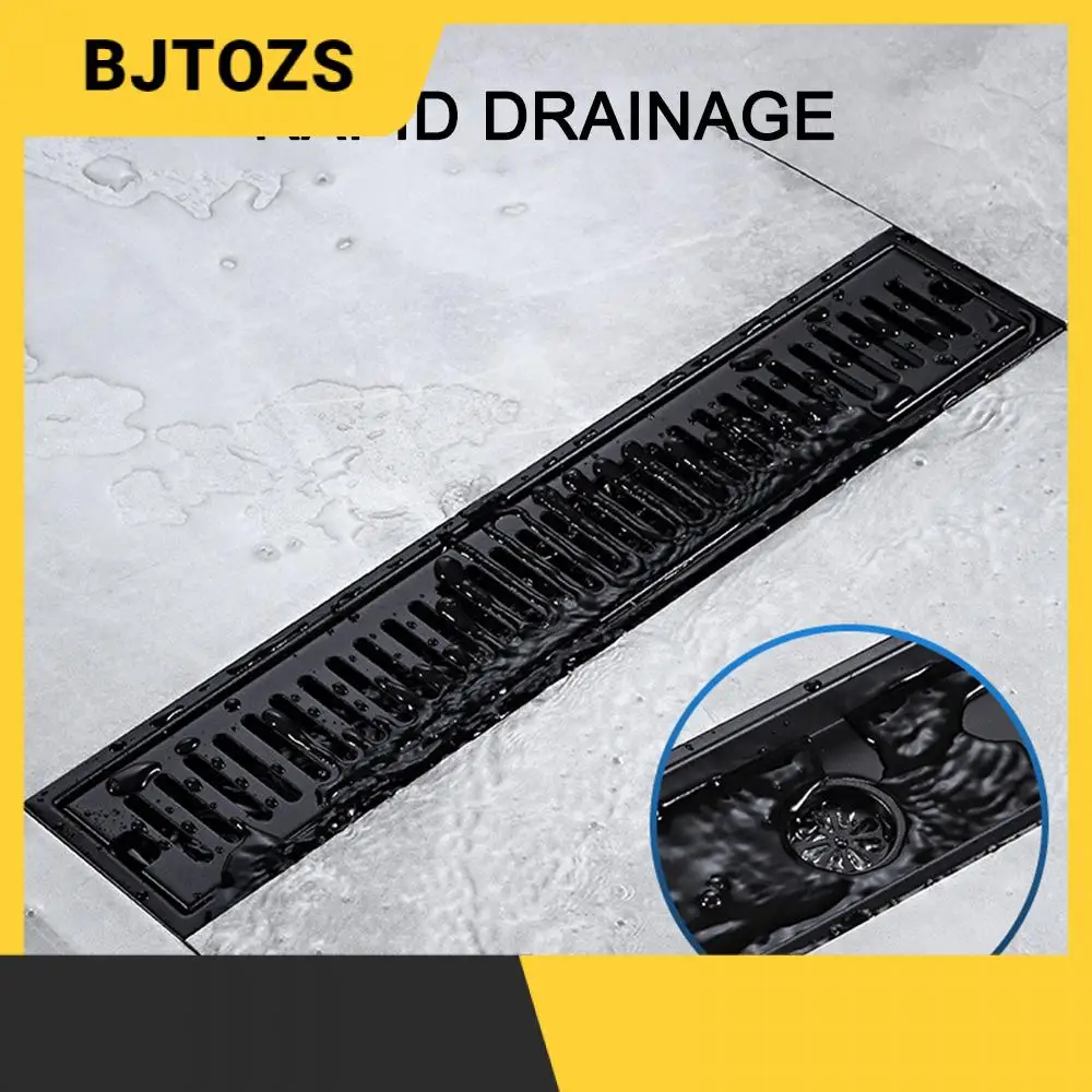 20-50cm Black Side Outlet Shower Drain Stainless Steel Bathroom Floor Drainage Linear Waste Drain Cover Roof Kitchen Accessory