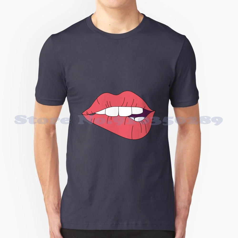 Red Lips 100% Cotton T-Shirt Lipstick Pink Makeup Cute Girls Love Mouth Red Girly Teeth Trendy Cool Fashion Kiss Lip Gloss