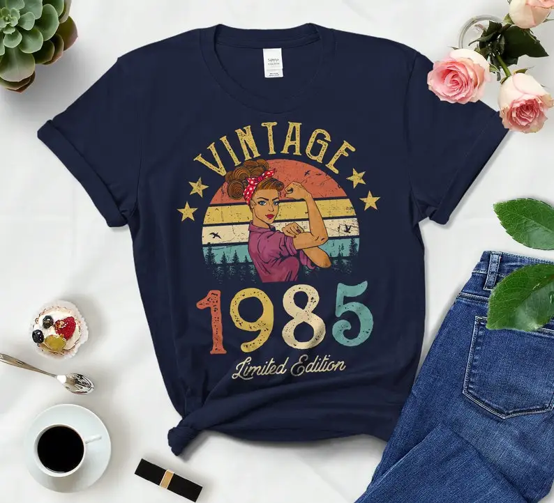 Vintage 1985 Limited Edition Classic Womens TShirt Funny Retro 37th Birthday Gift Idea for Grandmom Mom Wife Girl Daughter Shirt