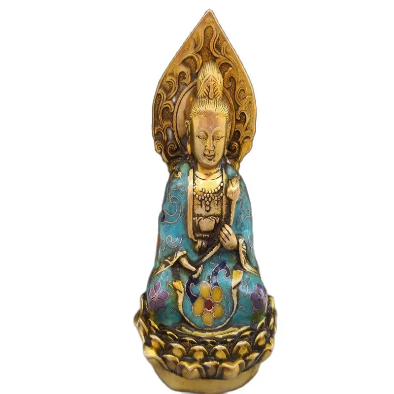 

China Old Copper Cloisonne Buddhism Buddha Guanyin Bodhisattva Statue