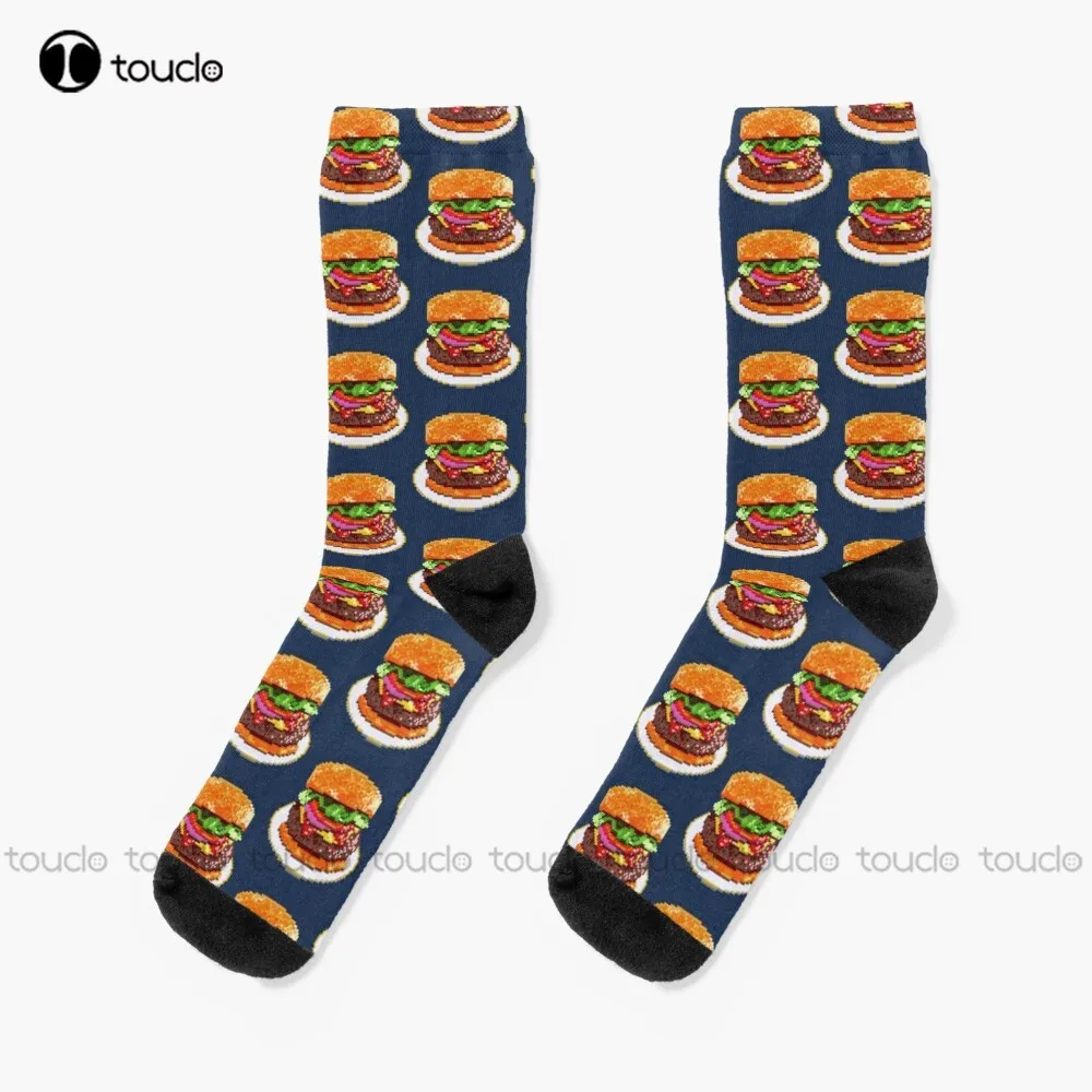 

Big Patty Hamburger Socks Soft Socks Christmas New Year Gift 360° Digital Print Personalized Custom Hd High Quality Women Men