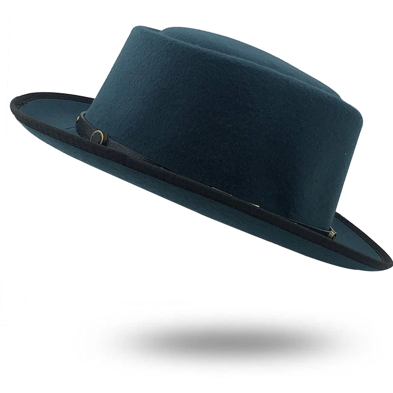 Simple Wool Men Pork Pie Hat For Dad Black Fedora Hat For Gentleman Flat Bowler Porkpie Top Jazz Hat