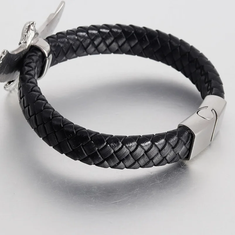 Fashion Leather Rope Eagle High Quality Metal Leather Braided Bracelet Men Give Women Locomotive Hip Hop Party Accessories Gifts