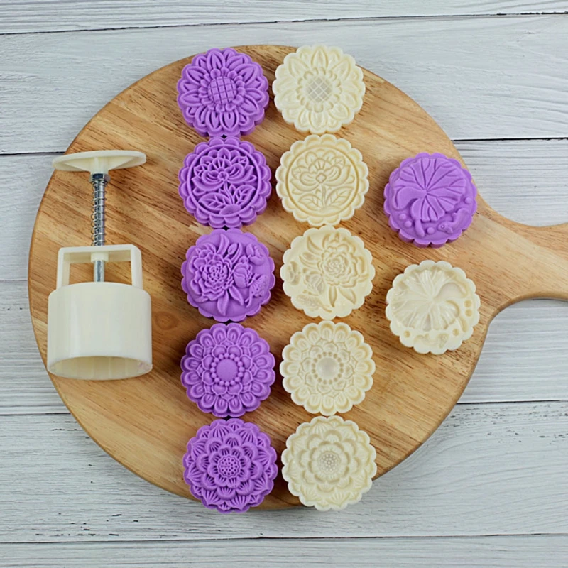 Plastic Mooncake Mold 100g 3D Flower Stamp Cookie Cutter Cake Mold Hand Pressure XX9B