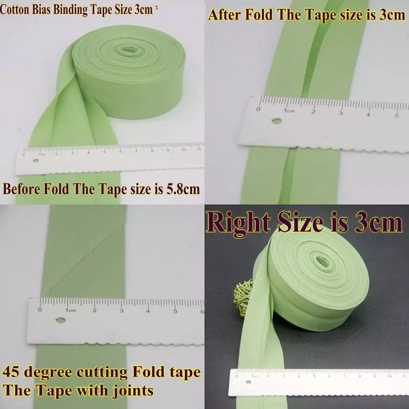 3CM Extra Width Cotton Bias Binding Tape Solid Color Plaid Printing Pattern Single Fold  Sewing Diy Clothes Fabric Accessories