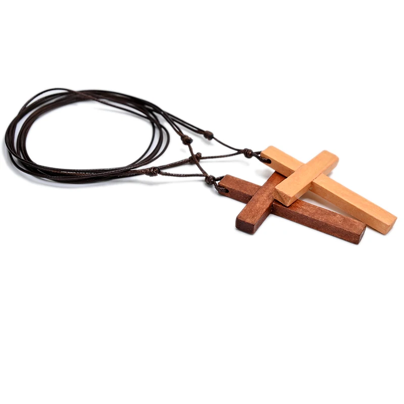 MX001 Catholic Cross necklace Jesus Christ pendant Choker Retro Jewelry style Natural wood necklace Wholesale Amulet