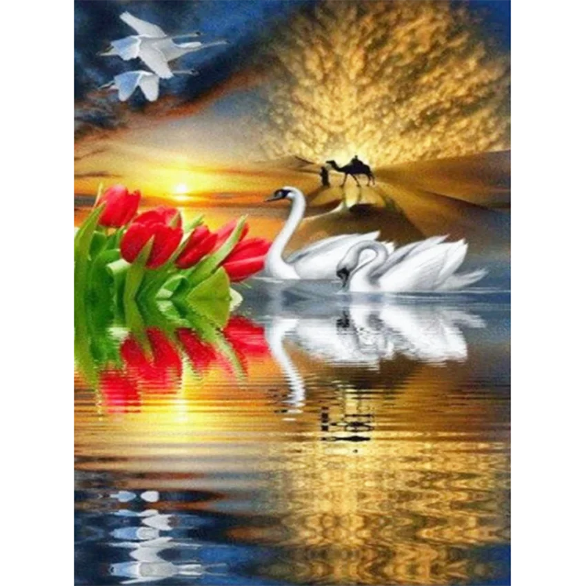 Diamond Painting 5D DIY Square/Circle Embroidery Double Swan Picture Animal Picture Mosaic Cross Stitch Home Decoration FH1071