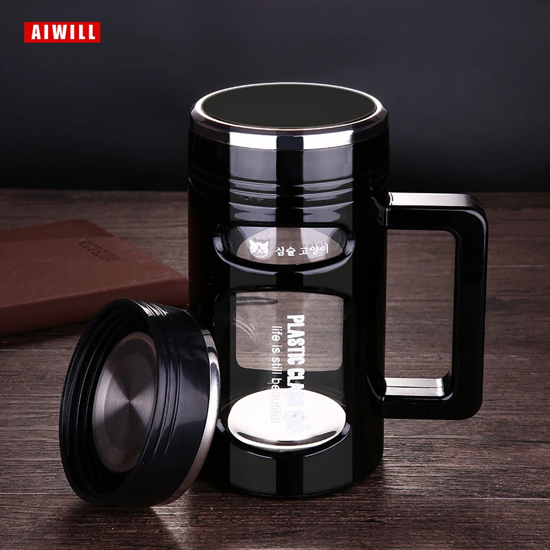 AIWILL Glass water bottle Handgrip double glass fashion plastic glass office tea cup readily cup 600ml holiday gifts