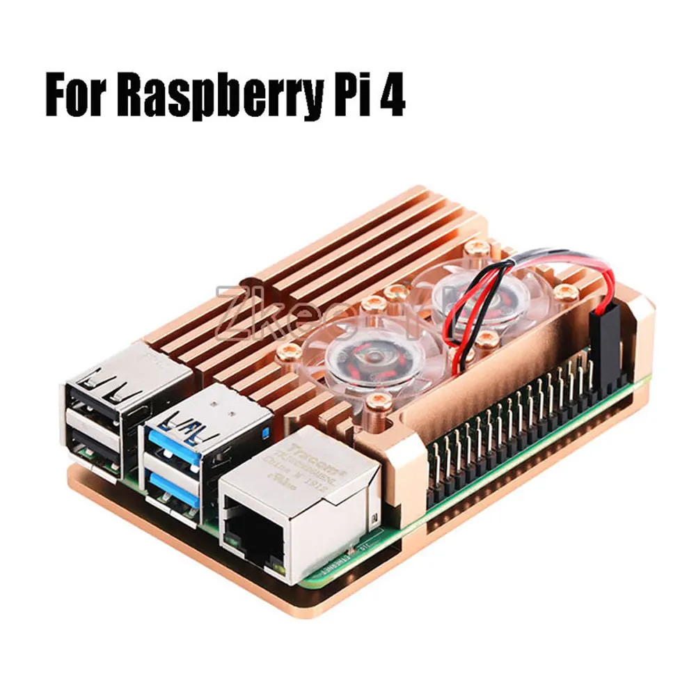 درع من سبائك الألومنيوم مع غرفة تبريد ، مروحة مزدوجة لـ Raspberry Pi 3/4 موديل B ، Pi 3 B ، Pi 2 موديل B