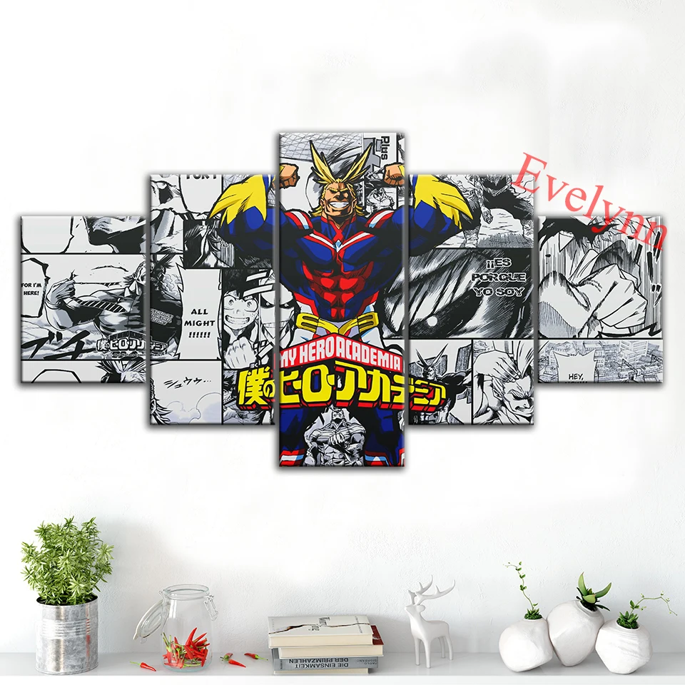 

5 Piece Anime Poster My Hero Academia Modern Canvas Comic Wall Art Print Modular Picture Living Room Bedroom Home Decor Painting