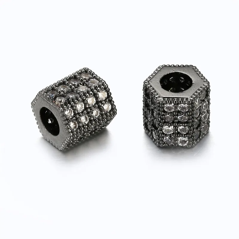 3 Stks/partij Sexangle Cz Bead Diy Sieraden Maken Hexagon Space Bead Messing Micro Pave Kubieke Zirkoon Charm Kralen Voor Mannen vrouwen Armband