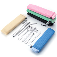 7Pcs/Set Tableware Stainless Steel Portable Dinnerware Travel Packaging Storage Box Silver Straw Chopstick Spoon Fork Flatware