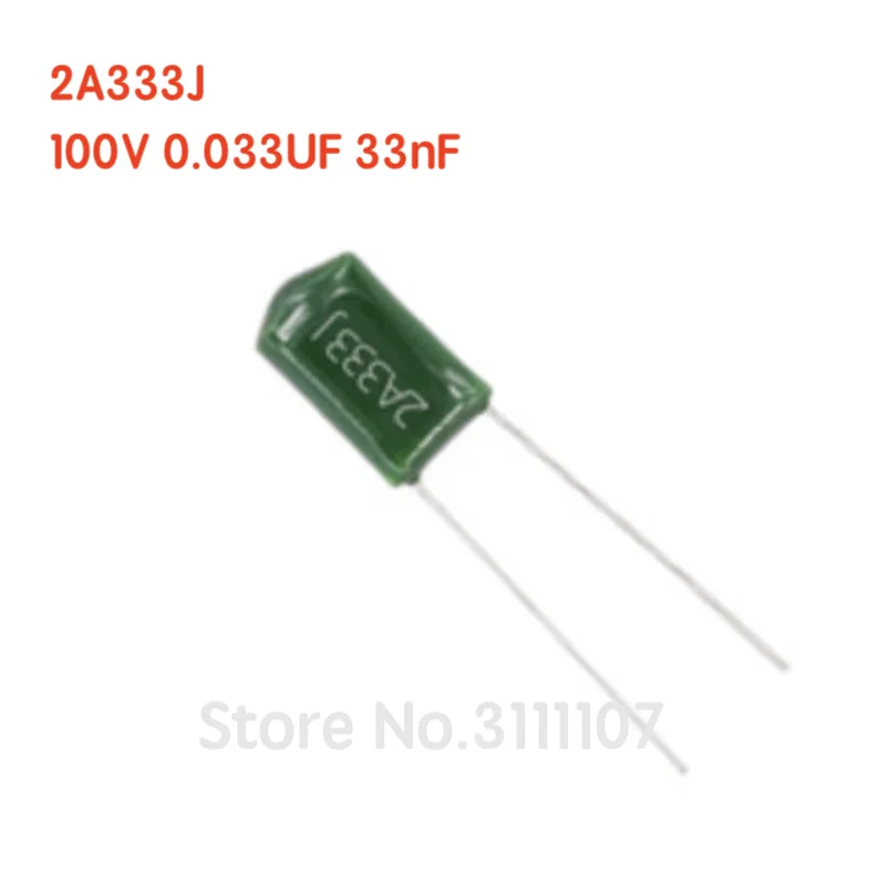 100PCS/LOT 2A333J 2A333 100V 33NF 0.033UF  Polyester Film Capacitor Capacitance