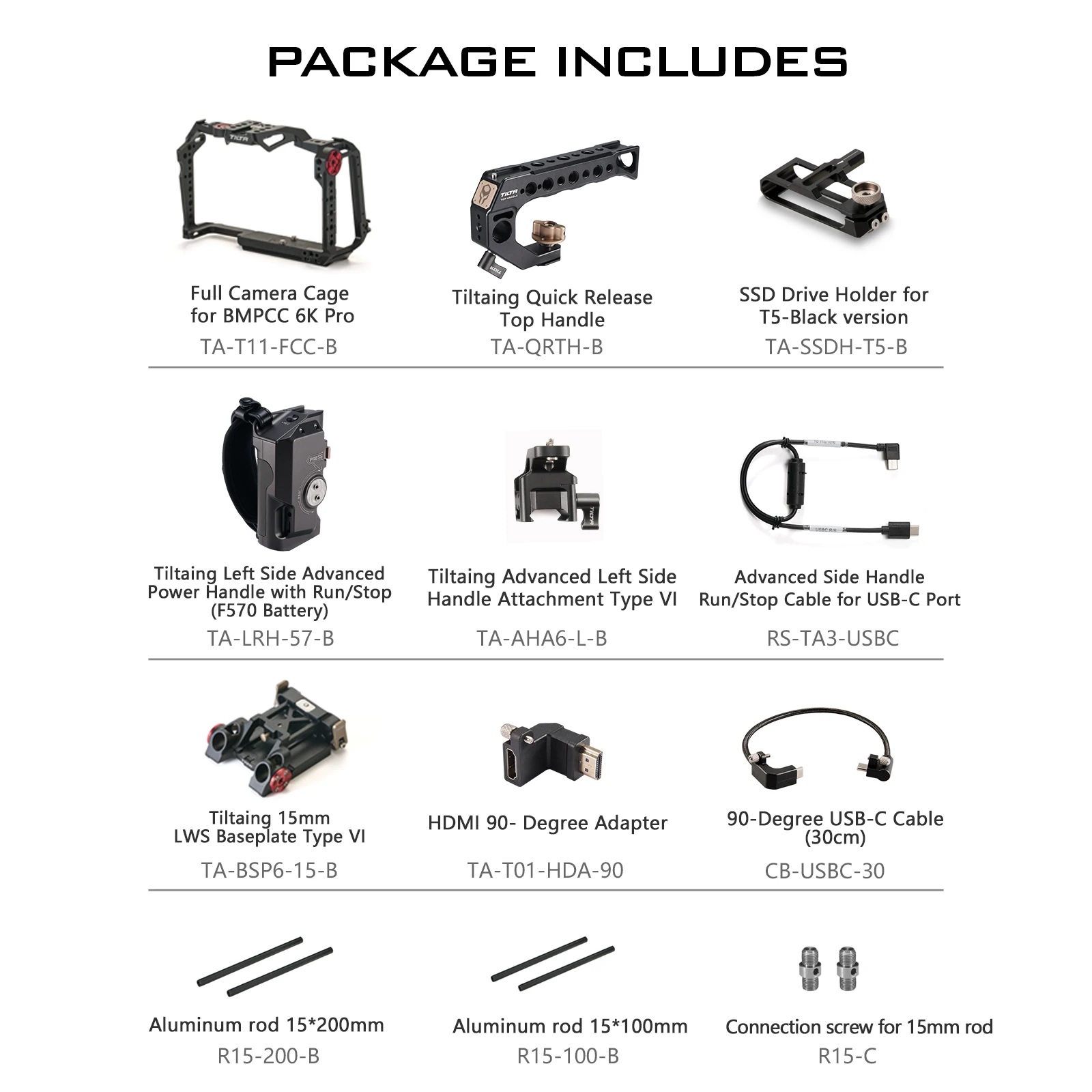 TILTA TA-T11-A BMPCC 6K Pro/G2 Camera Cage for BMPCC 6K Pro Dslr Rig Accessory top Handle R/S cable Baseplate