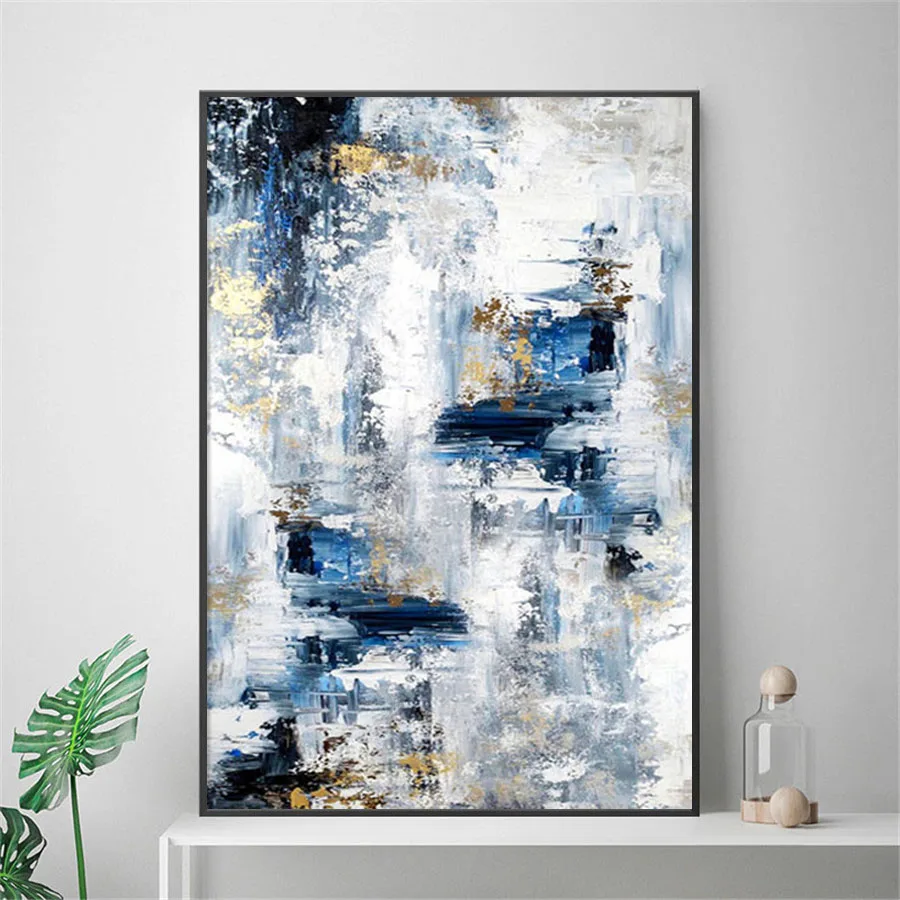 Hand Painted Canvas Painting White Grey Blue Modern Abstract Oil Painting Home Decoeation Living Room New Design NORDIC Wall Art