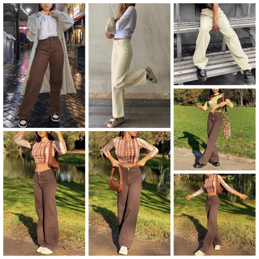 

Nice Pop Female Jeans, Solid Color High Waist Trousers Close-Fitting Pants Straight-Leg Pants For Spring Fall, S/M/L