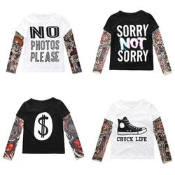 Comfortable Novelty Tattoo Long Sleeve Children T-Shirts Cotton Boy T-Shirt Autumn Kids Girls Tops Round neck T-shirt