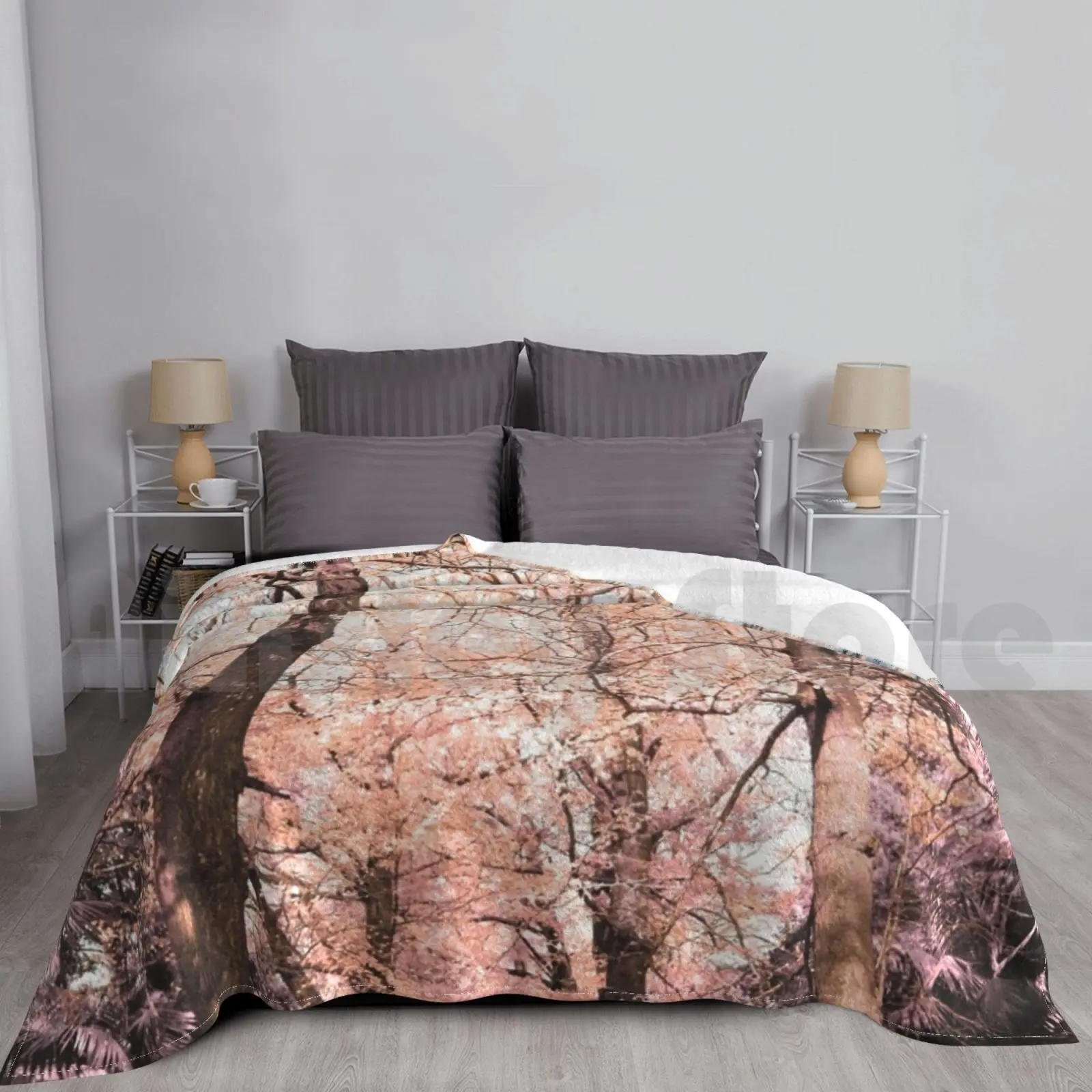 Ginkgo Biloba Trees Blanket Fashion Custom Infrared Artsy Dreamy Fine Art Simulated Ginkgo Biloba Trees