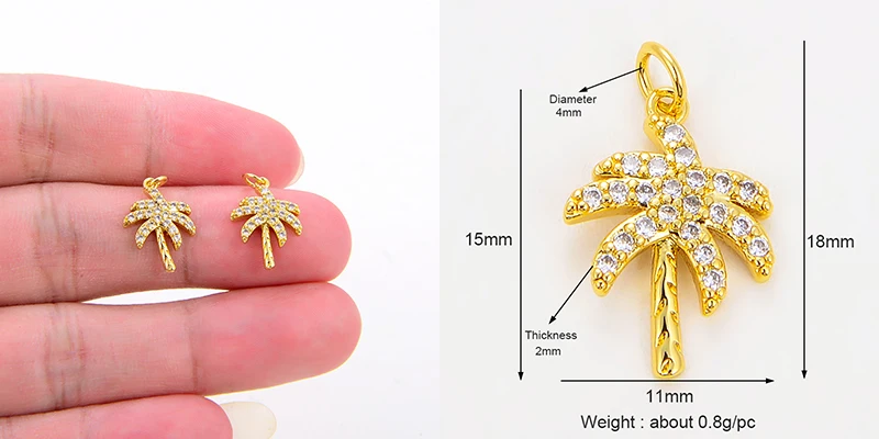 Pine Cone Lotus Coconut Tree Sun Flower Ginkgo Leaf 18K Gold Charm,Bracelet Earring Attachment Jewelry Components Findings L44