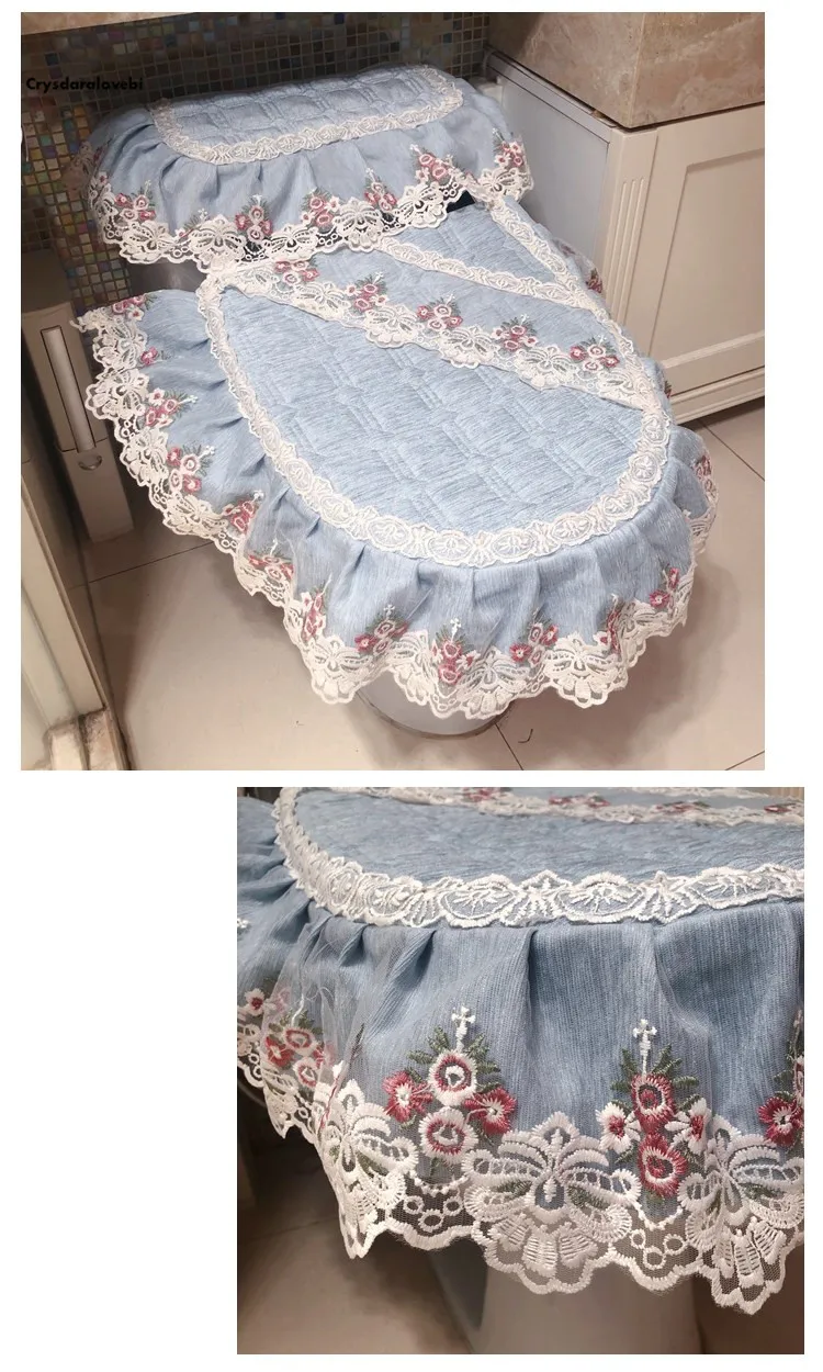 Luxury European-style three-piece toilet set Fabric lace toilet seat Thicken universal seat cushion toilet zipper Cover Sewing