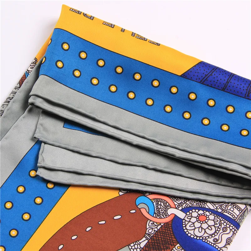 Manuelle Hand Gerollt Twill Seide Schal Frauen Sattel Druck Platz Schals Wraps Echarpe Seide Foulards Femme Bandana Dame Hijab 90CM – Detail 14