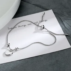 VENTFILLE 925 Sterling Silver Love Heart Pendant Ball Adjust Bracelet Female Simple Temperament Fashion Jewelry Birthday Gift