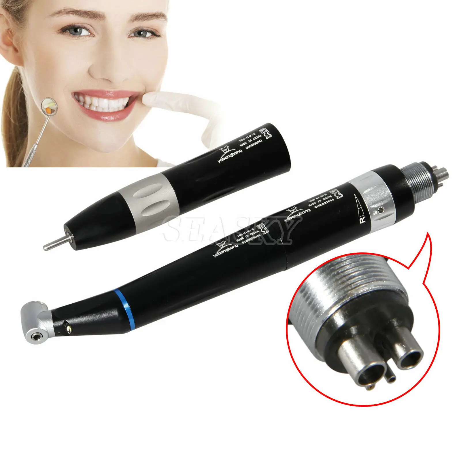 Dental Low Speed LED E generator Inner Water Spray Angle Handpiece straight Air Motor 4Hole Black Color