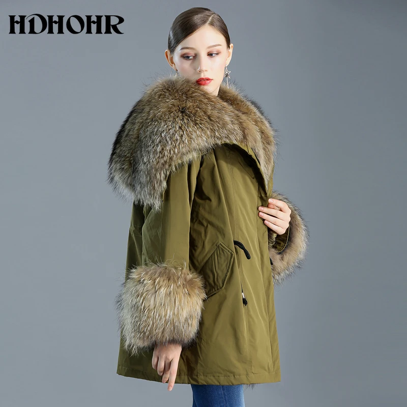 HDHOHR 2024 New Real Fur Coats Women Natural Fox Fur Coats Down Parker Commuting-Leisure Warm Winter Fox Fur Jackets