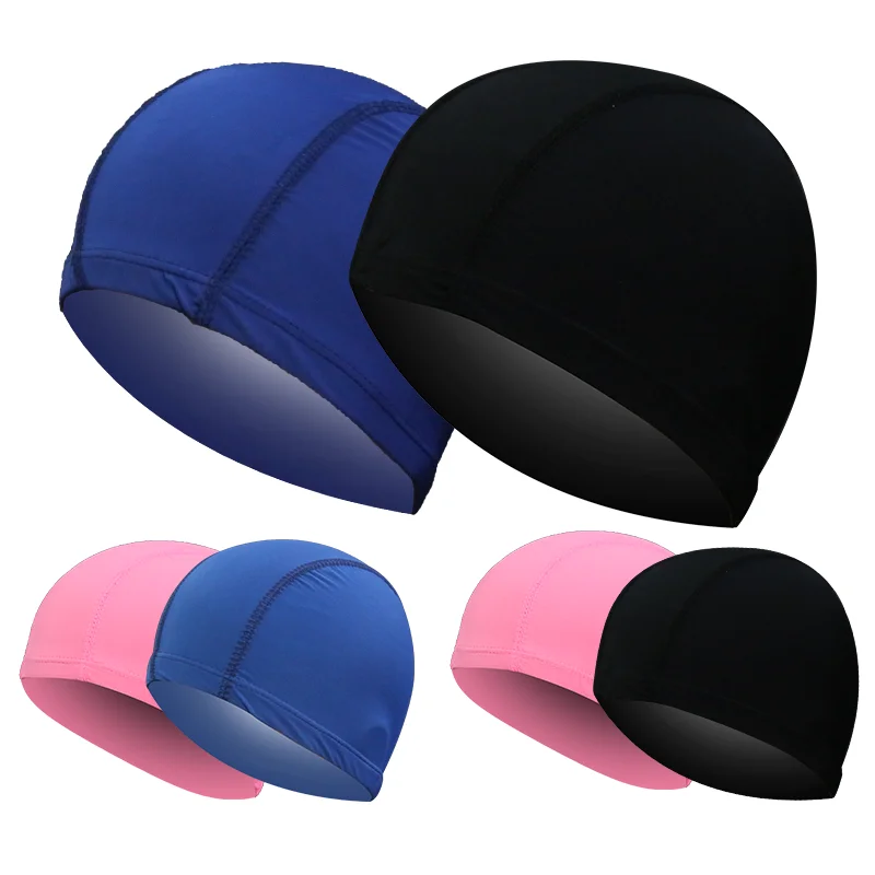 무료 크기 수영 모자 남성 여성 탄성 나일론 귀 보호 긴 머리 수영장 모자 Ultrathin Bathing Caps