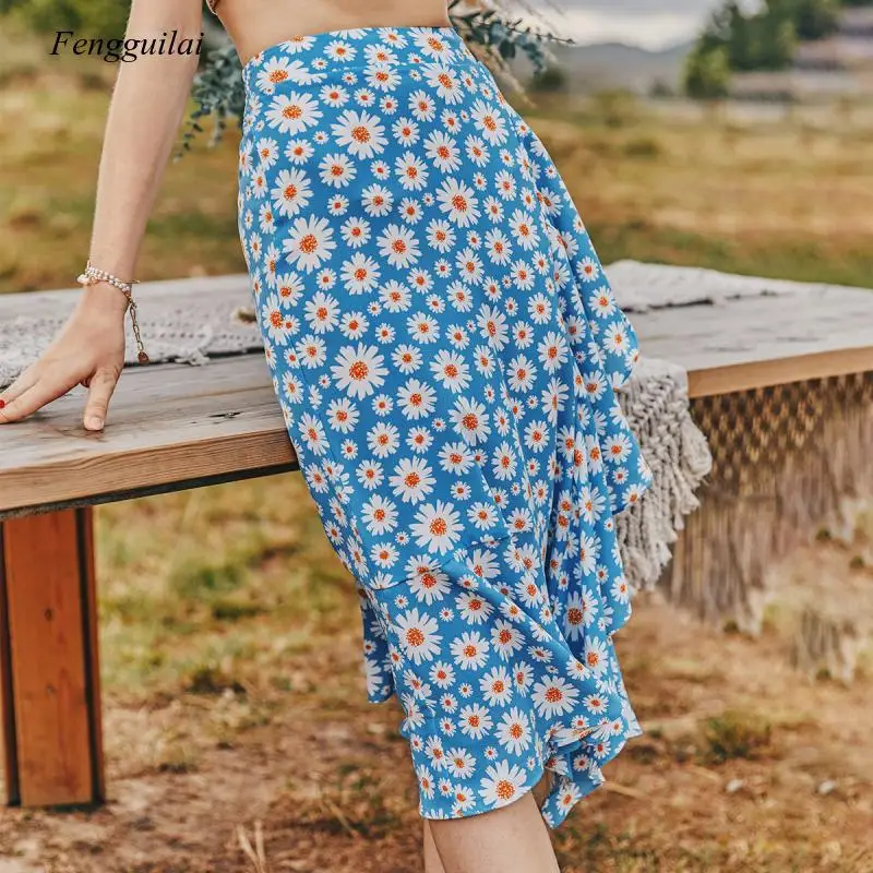 Design 2021 Summer Daisy Slim Dress Floral Printing Fashion European and American Style Skirt