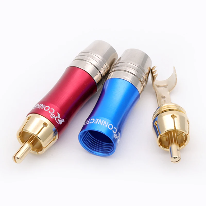 10pcs/lot RCA Connector Gold Plated RCA Male Plug Soldering Wire Connector High Quality Speaker Lotus Plug Jack 5Pairs Red+Blue