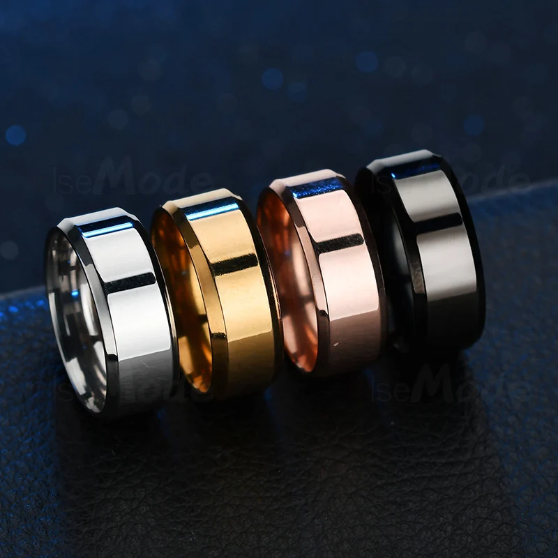 Letdiffery 8mm Simple Men Ring Smooth Stainless Steel Black Charms Glossy Rings Party Jewelry Gifts Dropshipping