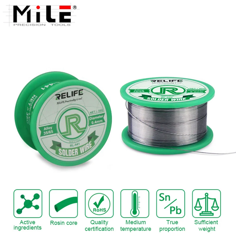 RELIFE Solder Wire 0.3/0.4/0.5/0.6mm Sn20/Pb80 Tin Wire 40g Melt Rosin Core Solder Soldering Wire Roll Reel Welding Line