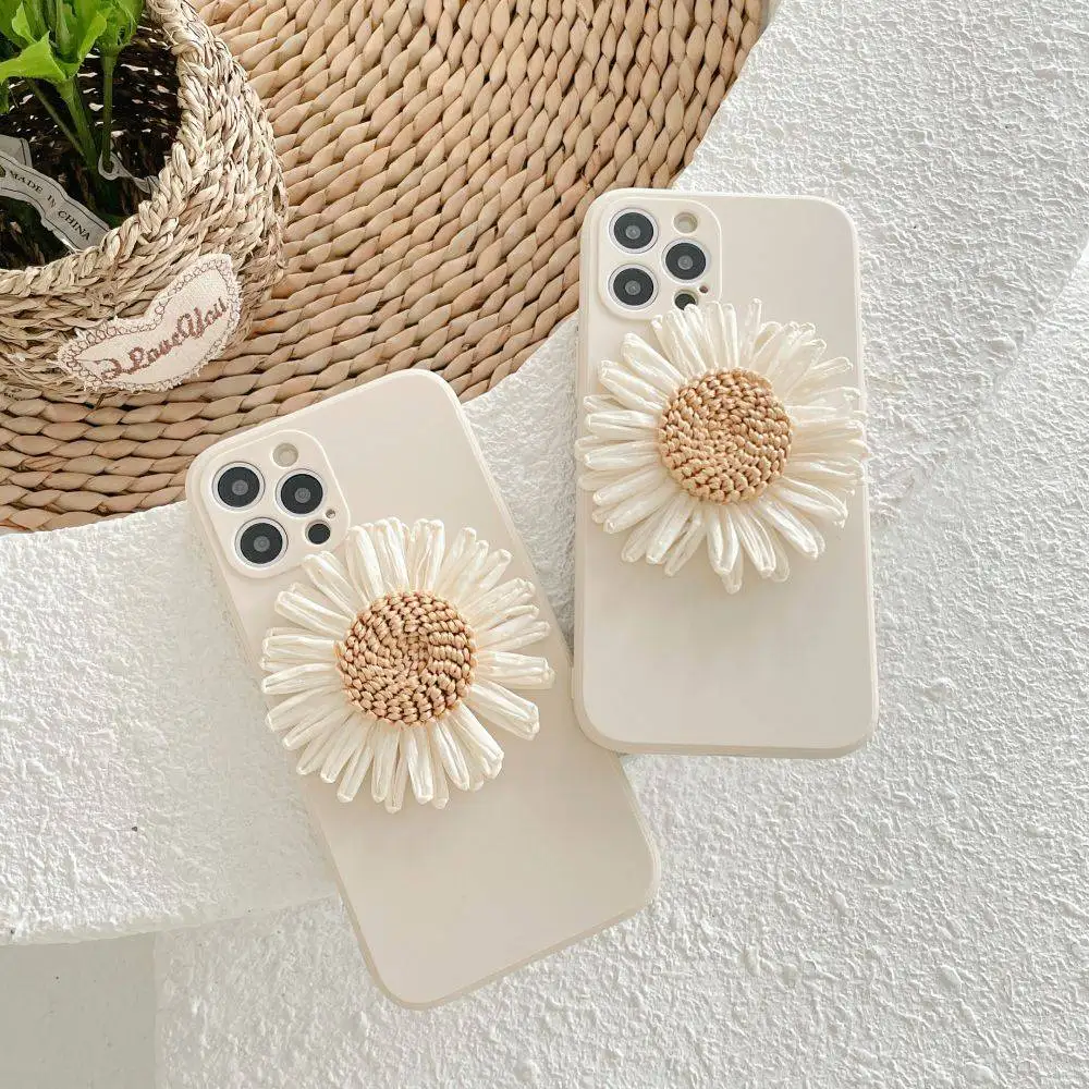 Korean Weave Daisy Flower Phone Case For iphone 12 Pro Max 7 8Plus XR XS Max X TPU Soft Protetor Cover For Funda iphone11 Coque